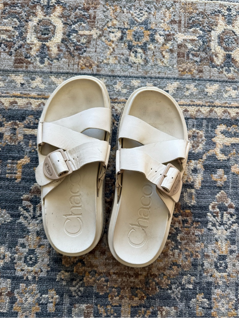 Chaco Cream Adjustable Buckle Slide Sandals